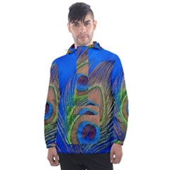 Blue Peacock Feather Men s Front Pocket Pullover Windbreaker