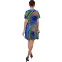 Blue Peacock Feather Short Sleeve Shoulder Cut Out Dress  View2