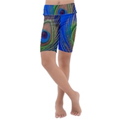 Blue Peacock Feather Kids  Lightweight Velour Cropped Yoga Leggings by Amaryn4rt