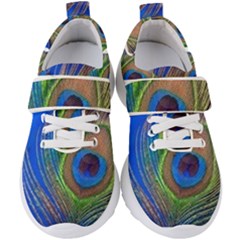 Blue Peacock Feather Kids  Velcro Strap Shoes