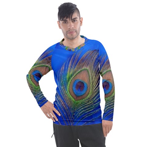 Blue Peacock Feather Men s Pique Long Sleeve Tee by Amaryn4rt