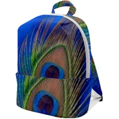 Blue Peacock Feather Zip Up Backpack