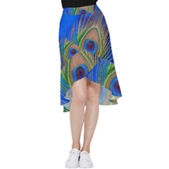 Blue Peacock Feather Frill Hi Low Chiffon Skirt by Amaryn4rt