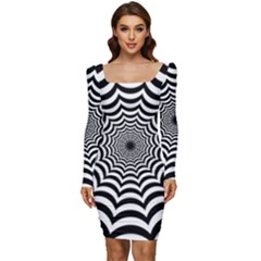 Spider Web Hypnotic Women Long Sleeve Ruched Stretch Jersey Dress by Amaryn4rt