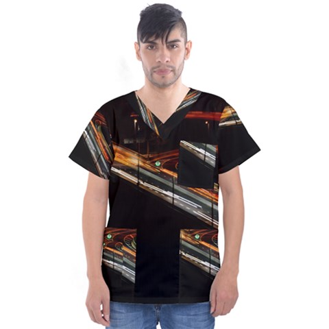 Highway Night Lighthouse Car Fast Men s V-neck Scrub Top by Amaryn4rt