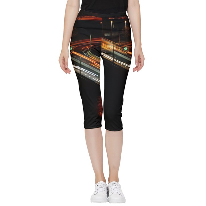 Highway Night Lighthouse Car Fast Inside Out Lightweight Velour Capri Leggings 