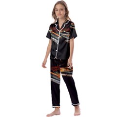 Highway Night Lighthouse Car Fast Kids  Satin Short Sleeve Pajamas Set by Amaryn4rt