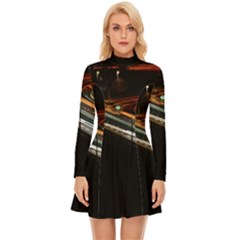 Highway Night Lighthouse Car Fast Long Sleeve Velour Longline Dress by Amaryn4rt