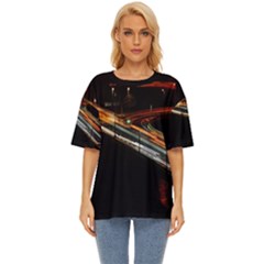 Highway Night Lighthouse Car Fast Oversized Basic Tee by Amaryn4rt