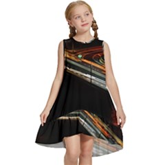 Highway Night Lighthouse Car Fast Kids  Frill Swing Dress by Amaryn4rt