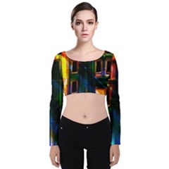 Architecture City Homes Window Velvet Long Sleeve Crop Top by Amaryn4rt