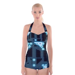 A Completely Seamless Background Design Circuitry Boyleg Halter Swimsuit  by Amaryn4rt