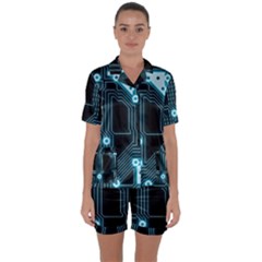 A Completely Seamless Background Design Circuitry Satin Short Sleeve Pajamas Set by Amaryn4rt