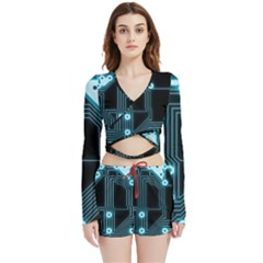 A Completely Seamless Background Design Circuitry Velvet Wrap Crop Top And Shorts Set by Amaryn4rt