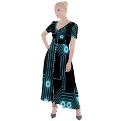 A Completely Seamless Background Design Circuitry Button Up Short Sleeve Maxi Dress by Amaryn4rt