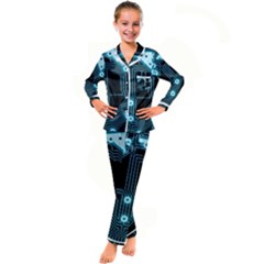 A Completely Seamless Background Design Circuitry Kid s Satin Long Sleeve Pajamas Set by Amaryn4rt