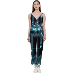 A Completely Seamless Background Design Circuitry V-neck Spaghetti Strap Tie Front Jumpsuit by Amaryn4rt