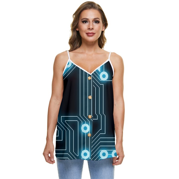 A Completely Seamless Background Design Circuitry Casual Spaghetti Strap Chiffon Top