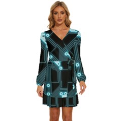 A Completely Seamless Background Design Circuitry Long Sleeve Waist Tie Ruffle Velvet Dress by Amaryn4rt