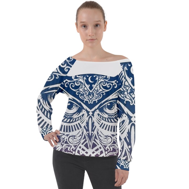 Owl Off Shoulder Long Sleeve Velour Top