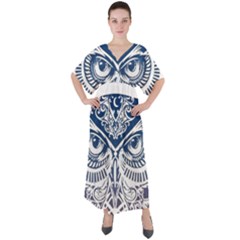 Owl V-neck Boho Style Maxi Dress by Amaryn4rt