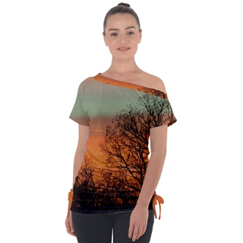 Twilight Sunset Sky Evening Clouds Off Shoulder Tie-up Tee by Amaryn4rt