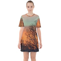 Twilight Sunset Sky Evening Clouds Sixties Short Sleeve Mini Dress by Amaryn4rt