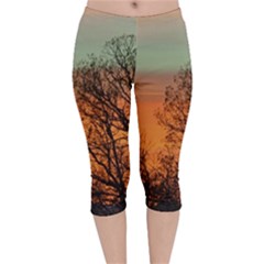 Twilight Sunset Sky Evening Clouds Velvet Capri Leggings  by Amaryn4rt