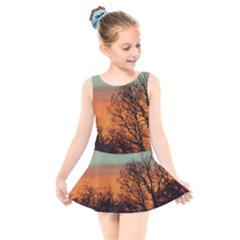 Twilight Sunset Sky Evening Clouds Kids  Skater Dress Swimsuit by Amaryn4rt