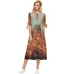 Twilight Sunset Sky Evening Clouds Bow Sleeve Chiffon Midi Dress by Amaryn4rt