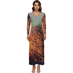 Twilight Sunset Sky Evening Clouds Long Sleeve Longline Maxi Dress by Amaryn4rt