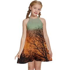 Twilight Sunset Sky Evening Clouds Kids  Halter Collar Waist Tie Chiffon Dress by Amaryn4rt