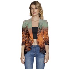 Twilight Sunset Sky Evening Clouds Women s 3/4 Sleeve Ruffle Edge Open Front Jacket by Amaryn4rt