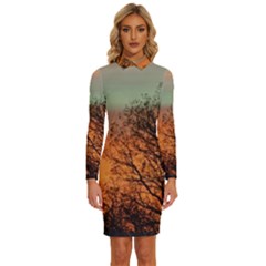 Twilight Sunset Sky Evening Clouds Long Sleeve Shirt Collar Bodycon Dress by Amaryn4rt