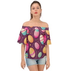 Easter Eggs Egg Off Shoulder Short Sleeve Top by Ravend