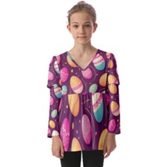 Easter Eggs Egg Kids  V Neck Casual Top by Ravend