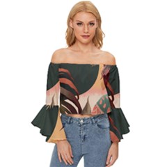 Leaves Foliage Plants Off Shoulder Flutter Bell Sleeve Top by Ravend