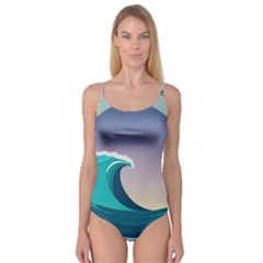 Tsunami Tidal Wave Wave Minimalist Ocean Sea 4 Camisole Leotard  by Wegoenart