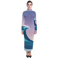 Tsunami Tidal Wave Wave Minimalist Ocean Sea 4 Turtleneck Maxi Dress by Wegoenart