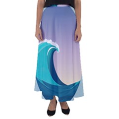 Tsunami Tidal Wave Wave Minimalist Ocean Sea 4 Flared Maxi Skirt by Wegoenart