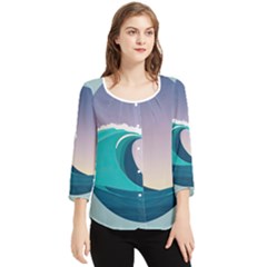 Tsunami Tidal Wave Wave Minimalist Ocean Sea 4 Chiffon Quarter Sleeve Blouse