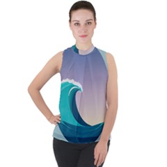 Tsunami Tidal Wave Wave Minimalist Ocean Sea 4 Mock Neck Chiffon Sleeveless Top by Wegoenart