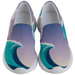 Tsunami Tidal Wave Wave Minimalist Ocean Sea 4 Kids Lightweight Slip Ons by Wegoenart