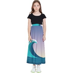 Tsunami Tidal Wave Wave Minimalist Ocean Sea 4 Kids  Flared Maxi Skirt by Wegoenart