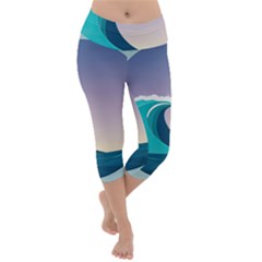 Tsunami Tidal Wave Wave Minimalist Ocean Sea 4 Lightweight Velour Capri Yoga Leggings by Wegoenart