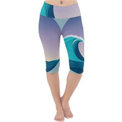 Tsunami Tidal Wave Wave Minimalist Ocean Sea 4 Lightweight Velour Cropped Yoga Leggings by Wegoenart