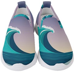 Tsunami Tidal Wave Wave Minimalist Ocean Sea 4 Kids  Slip On Sneakers by Wegoenart