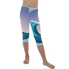 Tsunami Tidal Wave Wave Minimalist Ocean Sea 4 Kids  Lightweight Velour Capri Leggings  by Wegoenart