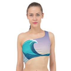 Tsunami Tidal Wave Wave Minimalist Ocean Sea 4 Spliced Up Bikini Top  by Wegoenart