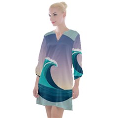 Tsunami Tidal Wave Wave Minimalist Ocean Sea 4 Open Neck Shift Dress